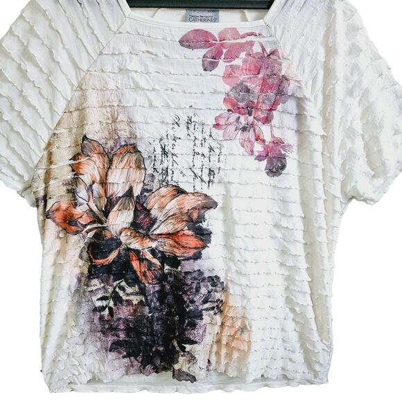 Maggie Barnes For Catherines Womens 1X Tiered Ruffle Watercolor Floral Tee Shirt - Picture 2 of 7